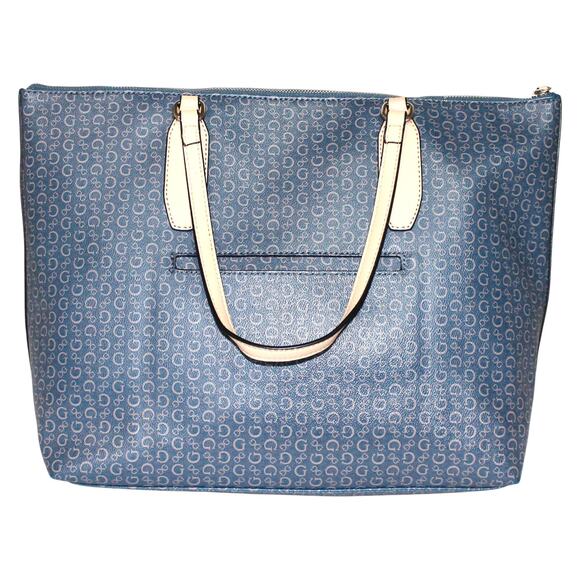 GUESS Logo Print Blue Stripe Large Tote Bag - Picture 10 of 11
